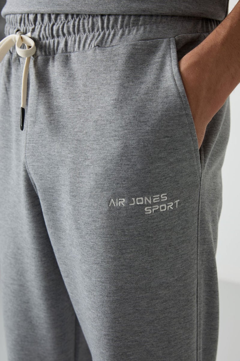 Air Jones Gray Melange Cotton Thick Soft Texture Oversize Fit Embroidered Men's Tracksuit - 85252  - Image 5
