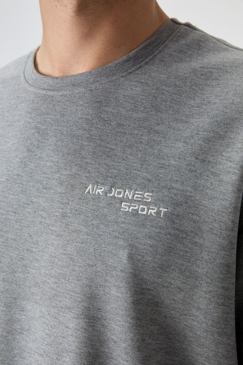 Air Jones Gray Melange Cotton Thick Soft Texture Oversize Fit Embroidered Men's Tracksuit - 85252  - Image 3