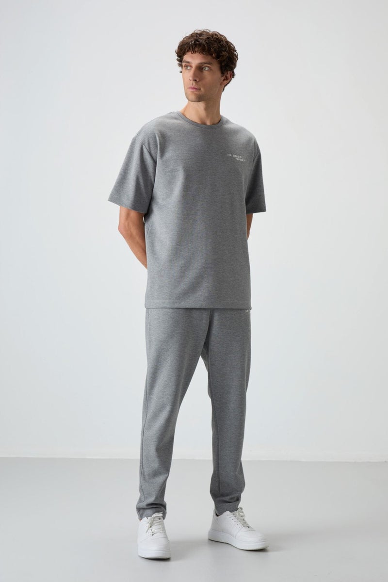 Air Jones Gray Melange Cotton Thick Soft Texture Oversize Fit Embroidered Men's Tracksuit - 85252  - Image 4