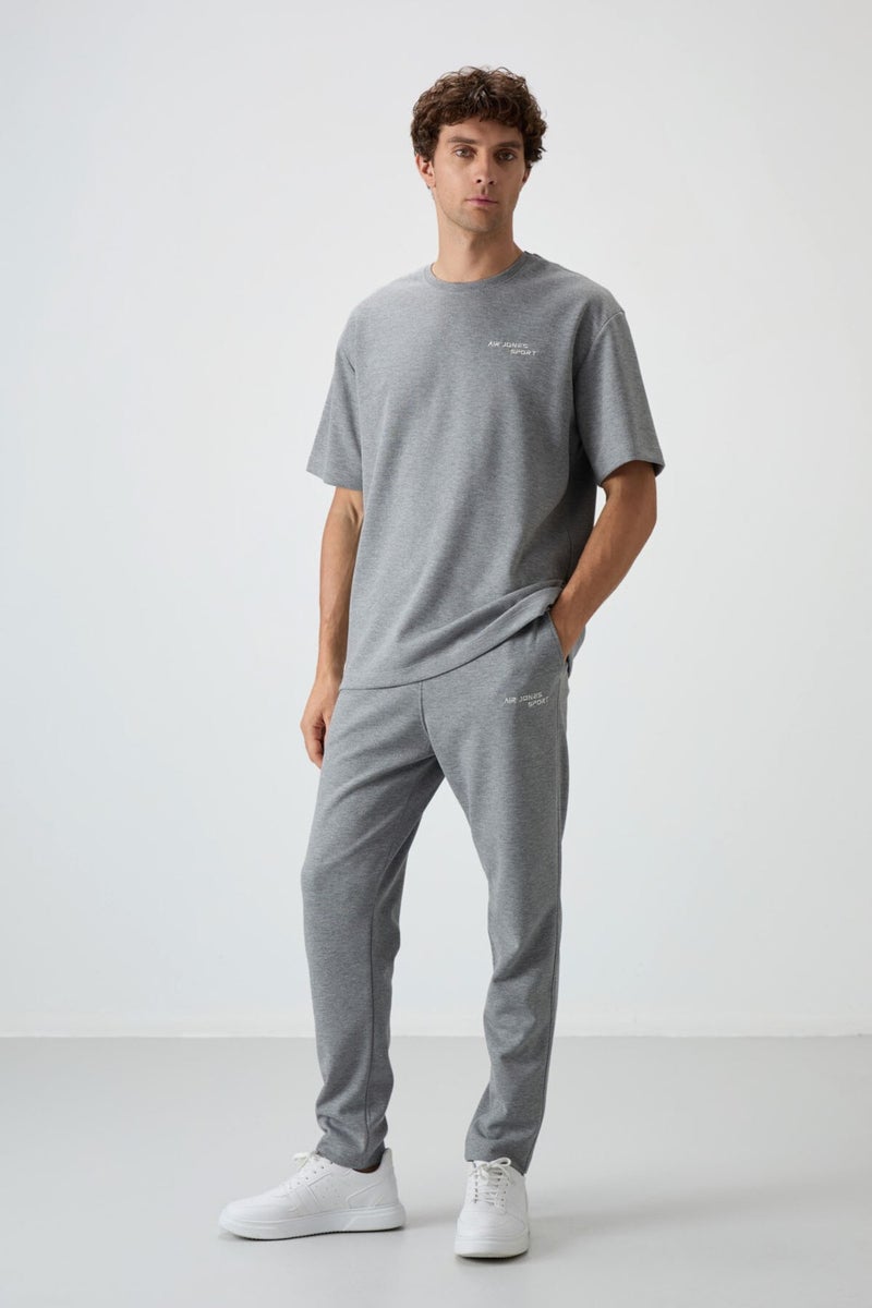 Air Jones Gray Melange Cotton Thick Soft Texture Oversize Fit Embroidered Men's Tracksuit - 85252  - Image 1