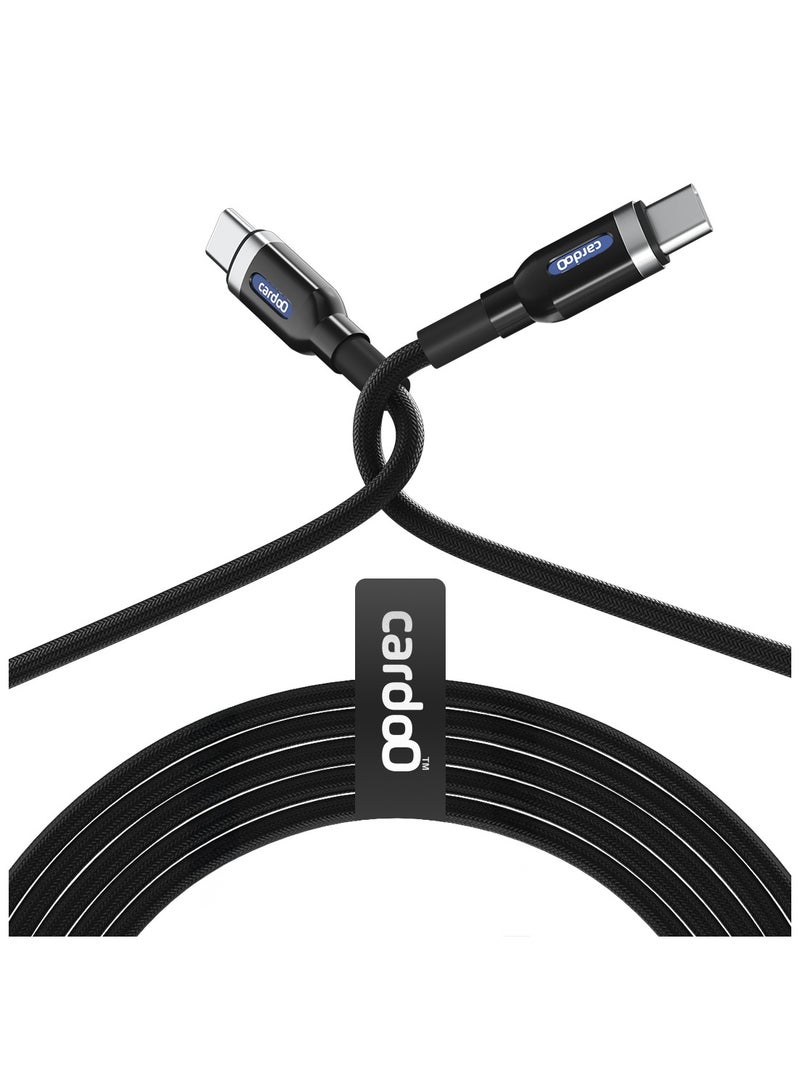 cardoo كابل cardoO USB-C إلى USB-C 2M للشحن السريع ونقل البيانات باللون الأسود لأجهزة اللابتوب والهواتف والأجهزة التي تدعم USB-C - Image 1
