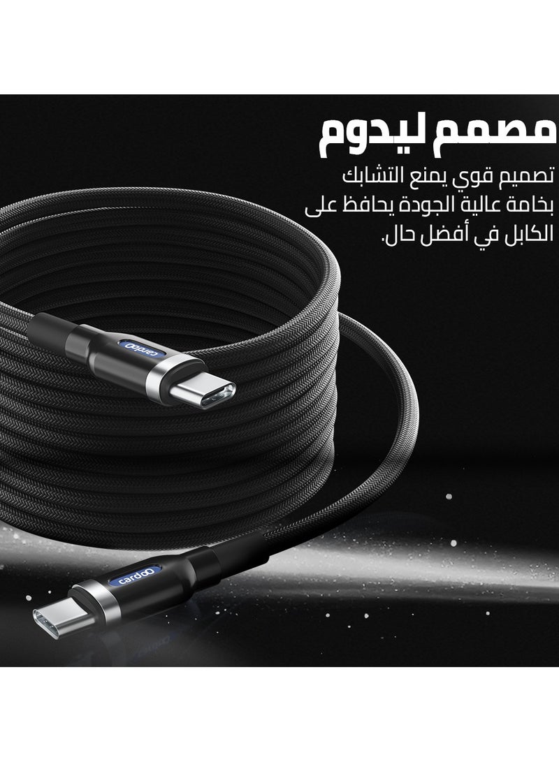 cardoo كابل cardoO USB-C إلى USB-C 2M للشحن السريع ونقل البيانات باللون الأسود لأجهزة اللابتوب والهواتف والأجهزة التي تدعم USB-C - Image 5