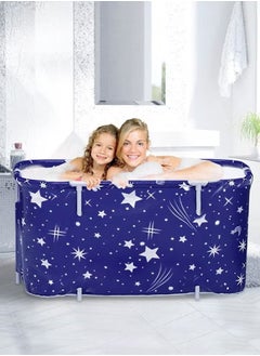 Arabest Portable Bathtub Set, Foldable Soaking Bathtub for Adults, Thickening with Thermal Foam for Temperature, Separate Family Bathroom, Spa Tub Blue(120cm)  - Image 1
