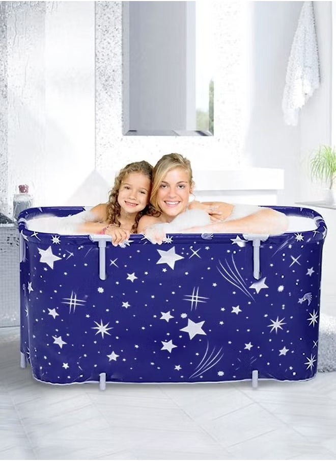 Arabest Portable Bathtub Set, Foldable Soaking Bathtub for Adults, Thickening with Thermal Foam for Temperature, Separate Family Bathroom, Spa Tub Blue(120cm)  - Image 1