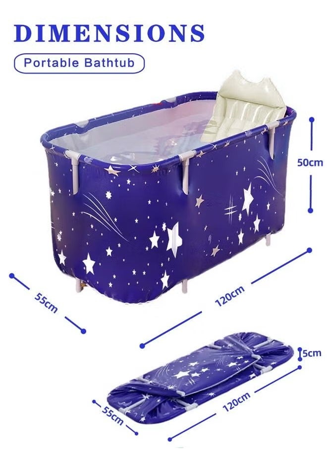 Arabest Portable Bathtub Set, Foldable Soaking Bathtub for Adults, Thickening with Thermal Foam for Temperature, Separate Family Bathroom, Spa Tub Blue(120cm)  - Image 2