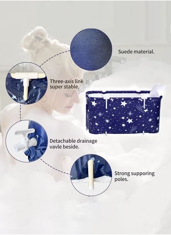 Arabest Portable Bathtub Set, Foldable Soaking Bathtub for Adults, Thickening with Thermal Foam for Temperature, Separate Family Bathroom, Spa Tub Blue(120cm)  - Image 5