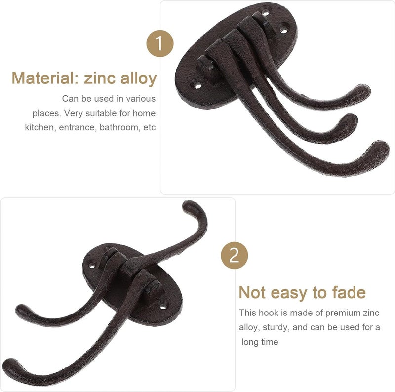 Vintage Zinc Alloy Wall Hook, Retro Coat Hanger Decorative Wall-Mounted Hook for Entryway Closet, Rustproof Single-piece Home Storage Organizer - Image 3