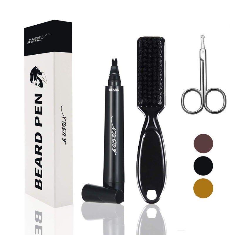 MUFUN Beard Pencil Filler for Men - Sweat Proof, Water Resistance, Long Lasting & Natural Finish barber Pencil, Mustache Repair Shape (NORMAL BRUSH, BLACK) - Image 1