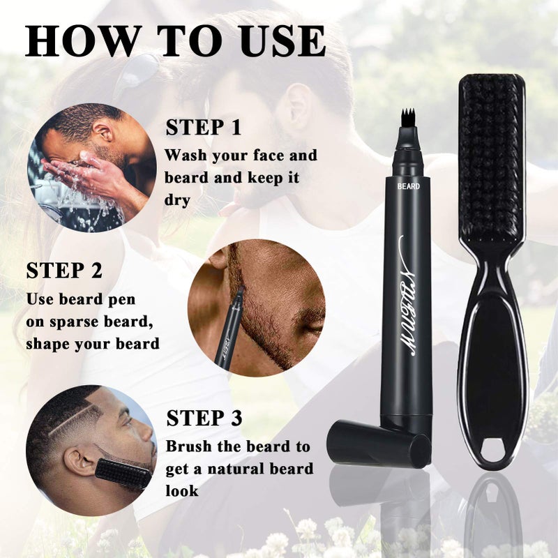MUFUN Beard Pencil Filler for Men - Sweat Proof, Water Resistance, Long Lasting & Natural Finish barber Pencil, Mustache Repair Shape (NORMAL BRUSH, BLACK) - Image 4