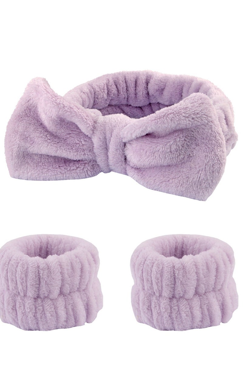 Generic 3Pieces Spa Headband Wrist Washband Scrunchies Cuffs for Washing Face Towel Wristbands Hair Headband Face Wash Wristband for Women Girls Makeup Prevent Liquids from Spilling Down Your Arms(purple) 