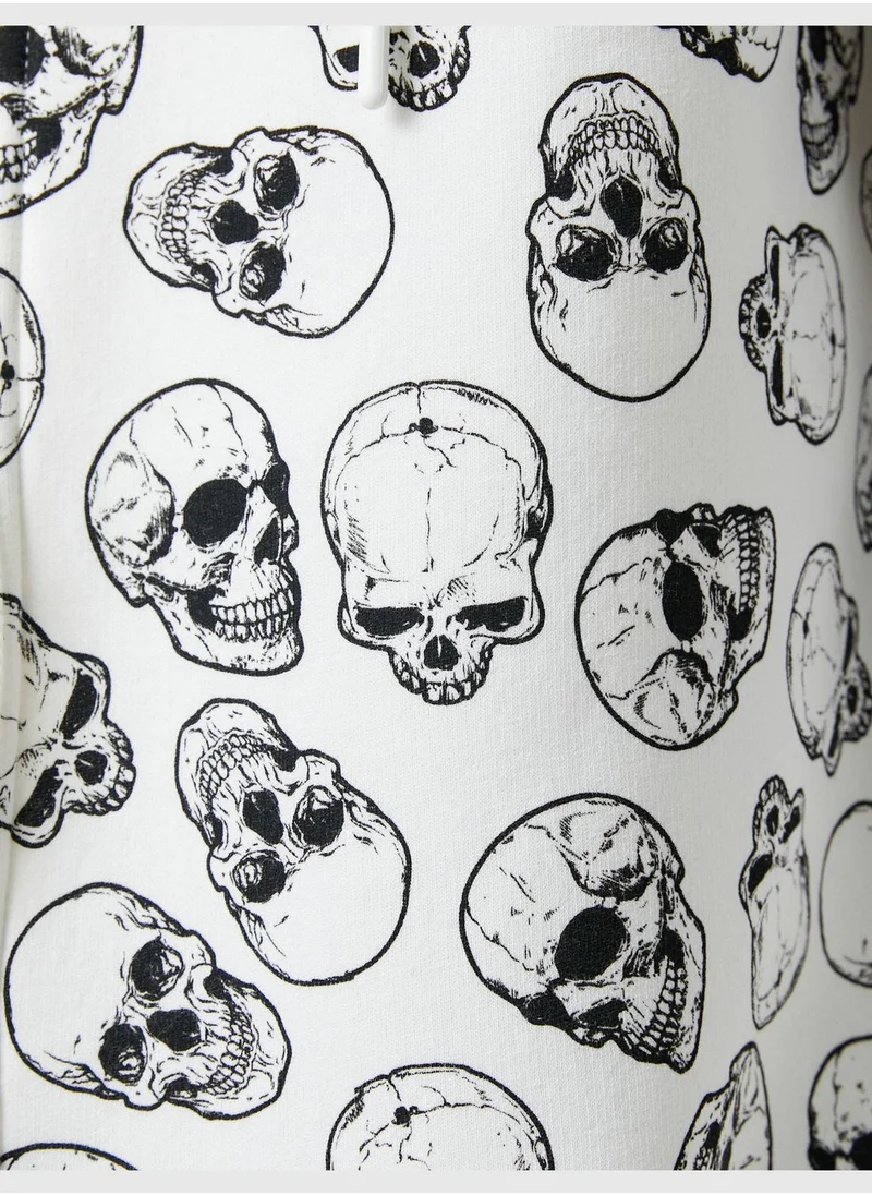 KOTON Zippered Hoodie Skull Printed Pocket Detailed