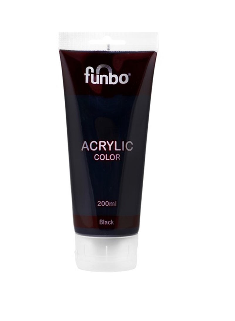 Funbo Acrylic Colour Paint Tube 200ml Content Black - Image 1