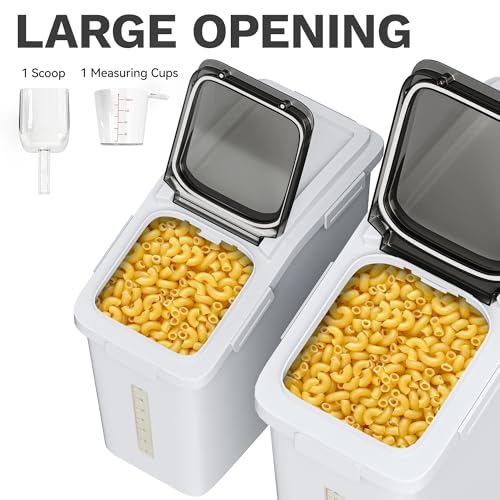 DWVO 75L/117lbs Large Ingredient Storage Bin,17.2 Gallons(11.4+5.8 Gal) Rice Flour Storage Container with Wheels, Organizer Storage Bin with Measuring Cup, Scoop for Kitchen, White & Black Lid - Image 2