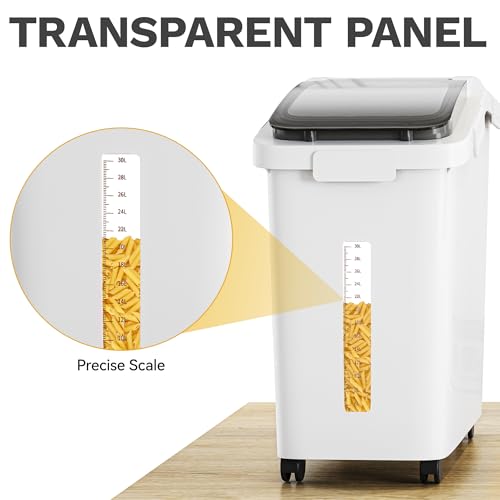 DWVO 75L/117lbs Large Ingredient Storage Bin,17.2 Gallons(11.4+5.8 Gal) Rice Flour Storage Container with Wheels, Organizer Storage Bin with Measuring Cup, Scoop for Kitchen, White & Black Lid - Image 3