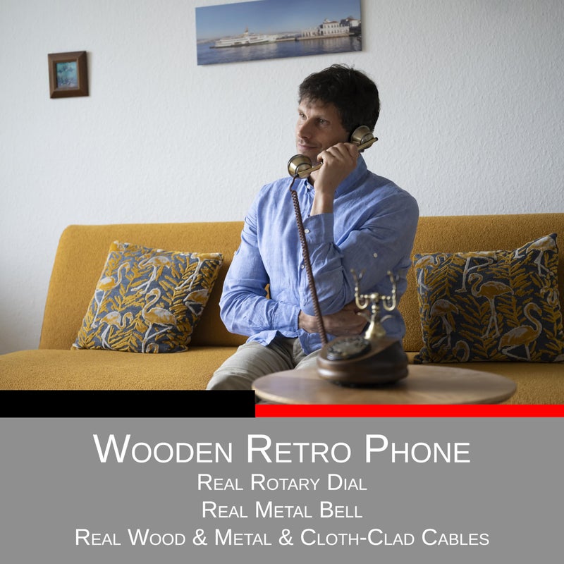 Opis Technology 1921 CABLE - MODEL A - vintage phone/retro telephone with wood and metal body, functional rotary dial and classic metal bell - Image 2