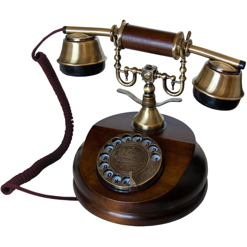Opis Technology 1921 CABLE - MODEL A - vintage phone/retro telephone with wood and metal body, functional rotary dial and classic metal bell - Image 1