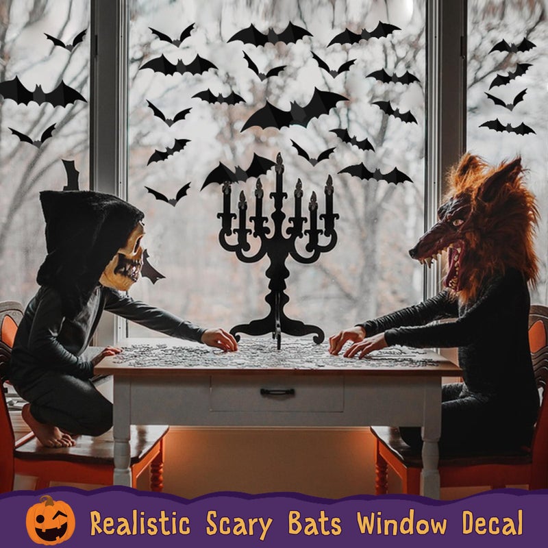 TDHDIKE Bats Wall Decor 120PCS Halloween Decoration Bats Realistic PVC 3D Black Scary Bat Wall Stickers for Creepy Home Decor Halloween Party Decorations DIY Wall Decal Bathroom Indoor Halloween Decor  - Image 3