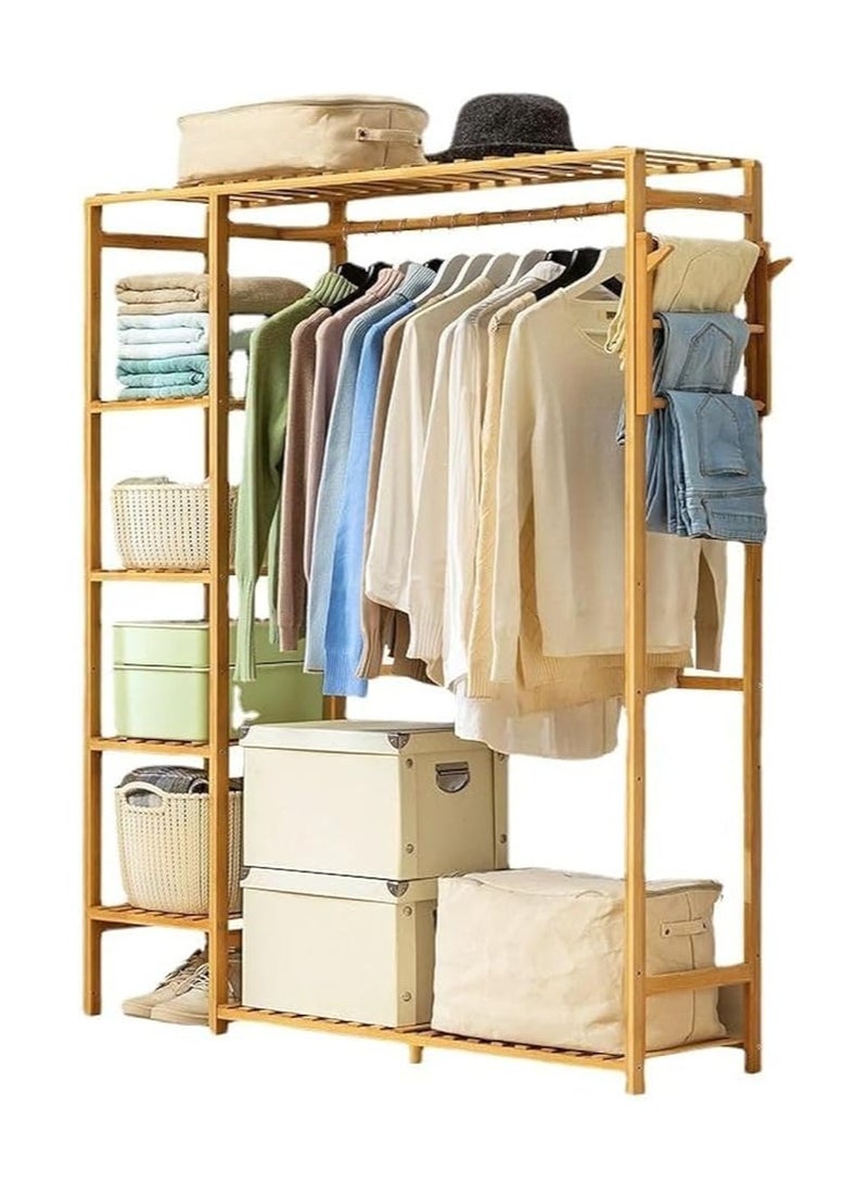 Cool Baby Bamboo Open Wardrobe Coat Rack Wooden Clothes Rod Hanger Freestanding 6-Layer Wardrobe Storage Rack - Image 1