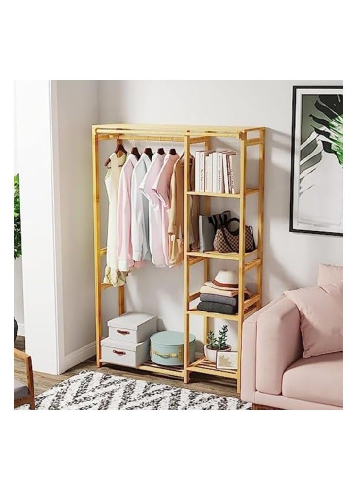 Cool Baby Bamboo Open Wardrobe Coat Rack Wooden Clothes Rod Hanger Freestanding 6-Layer Wardrobe Storage Rack - Image 2