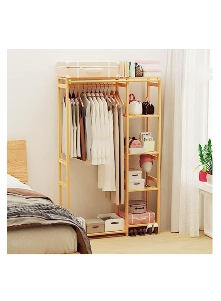 Cool Baby Bamboo Open Wardrobe Coat Rack Wooden Clothes Rod Hanger Freestanding 6-Layer Wardrobe Storage Rack - Image 5