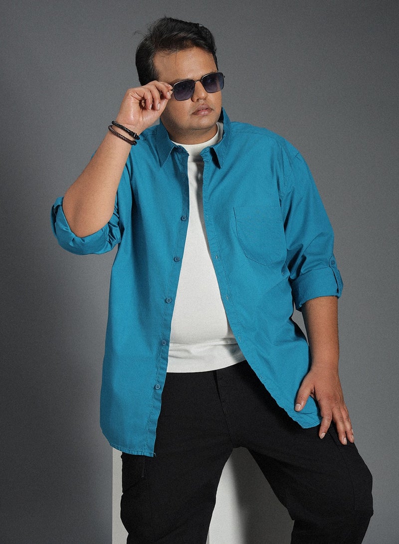 هاي ستار قميص كاجوال قطن كلاسيك بياقة واسعة للرجال - Image 1
