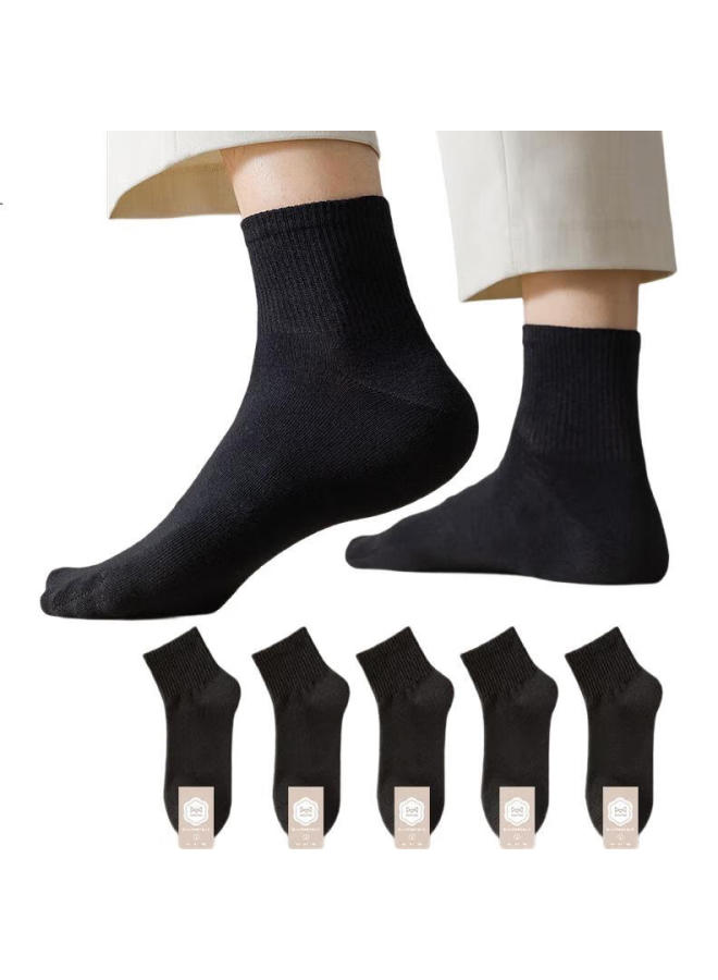 MIIOW Men'S Socks, Pure Cotton Short Socks, Summer Antibacterial Deodorant Breathable Anti-Pilling Men'S Socks, Black Athletic Mid-Calf Socks - Image 2