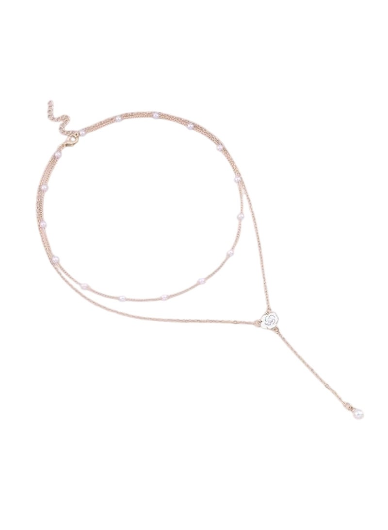 Huitich Elegant Y-Shaped Layered Necklace with Crystal Accents – Rose Gold Color Tone  - Image 1