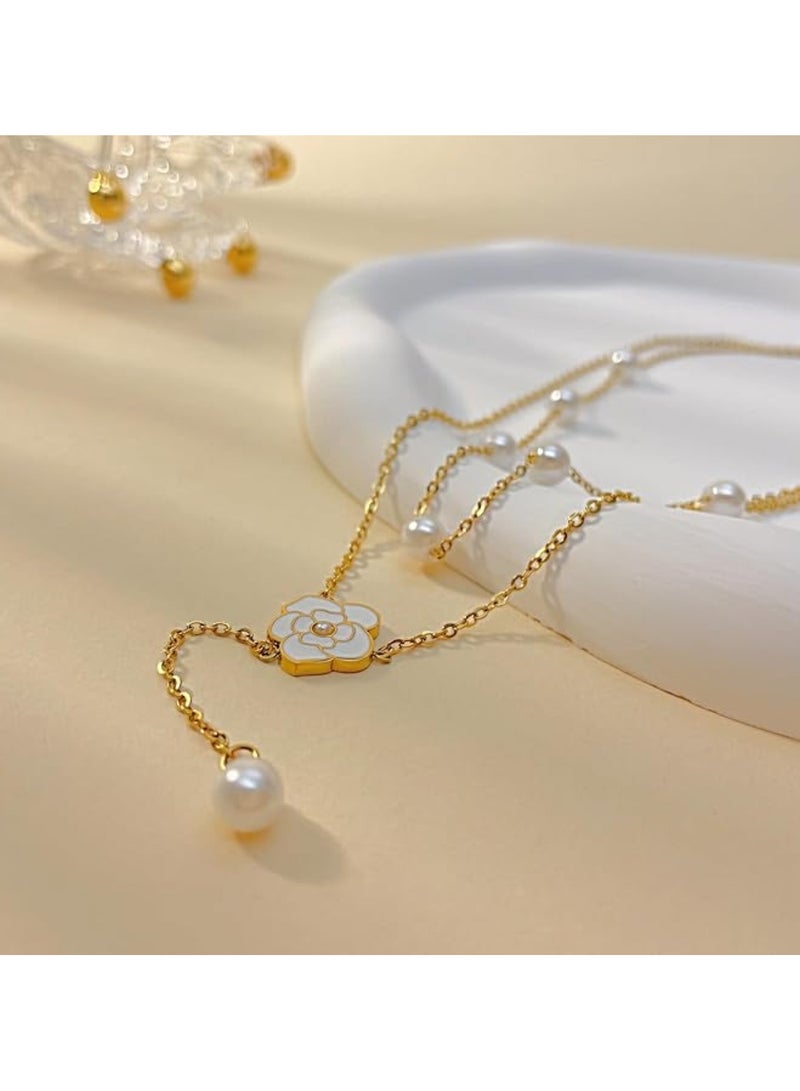 Huitich Elegant Y-Shaped Layered Necklace with Crystal Accents – Rose Gold Color Tone  - Image 5