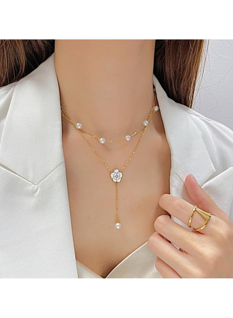 Huitich Elegant Y-Shaped Layered Necklace with Crystal Accents – Rose Gold Color Tone  - Image 3