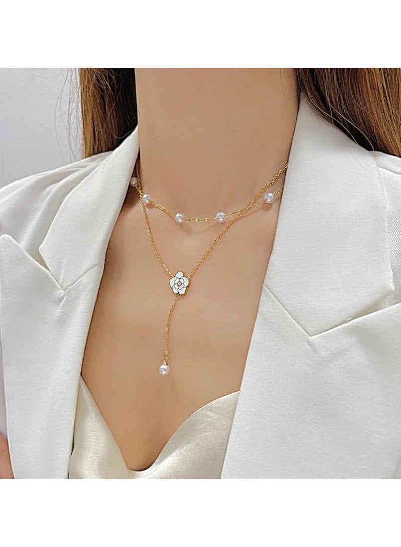 Huitich Elegant Y-Shaped Layered Necklace with Crystal Accents – Rose Gold Color Tone  - Image 4