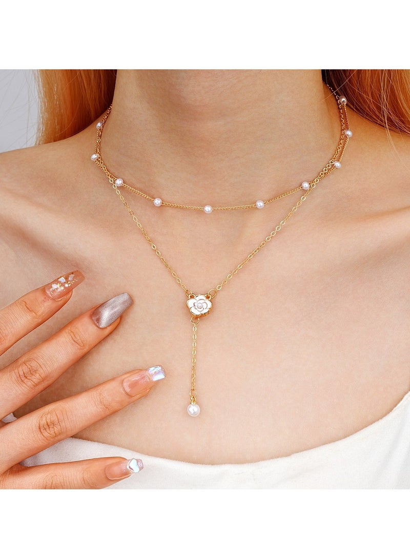 Huitich Elegant Y-Shaped Layered Necklace with Crystal Accents – Rose Gold Color Tone  - Image 2