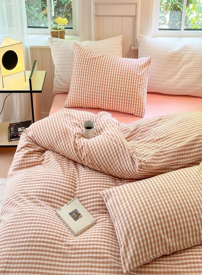 LifeTB Pink Gingham Comforter Set Full Modern Style Pink Plaid Comforter Set 3 Pieces Grid Checkered Pattern Comforter with 2 Pillowcases Fluffy Boho Farmhouse Gingham Bedding Comforter Full - Image 3