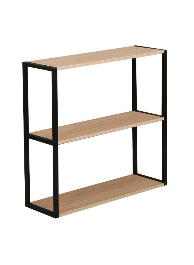 DANUBE HOME رف حائط ريان 3 طبقات - أثاث غرفة معيشة أنيق من الجوز/أسود، تصميم خشب هندسي ومعدن، مثالي لديكور المنزل، الحجم L63xW20xH60cm - رفوف حائط مثالية - Image 1