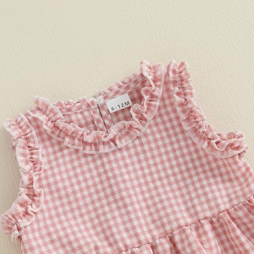GOOCHEER Toddler Girl Clothes Baby Summer Outfits Plaid Ruffle Sleeveless Vest Tank Tops Pants Set 12 18 24 Month 2T 3T 4T (#Ruffle-Pink, 6-12 Months) - Image 5