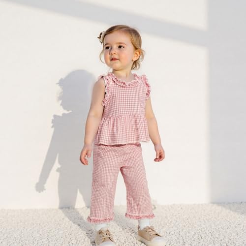 GOOCHEER Toddler Girl Clothes Baby Summer Outfits Plaid Ruffle Sleeveless Vest Tank Tops Pants Set 12 18 24 Month 2T 3T 4T (#Ruffle-Pink, 6-12 Months) - Image 4
