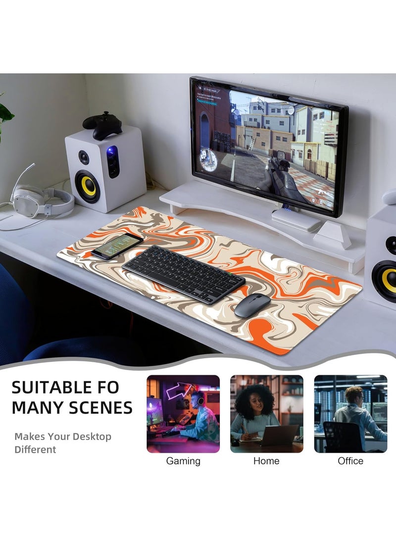 لوحة فأرة كبيرة ممتدة للألعاب مع قاعدة مطاطية غير قابلة للانزلاق – لوحة مكتب واسعة للفأرة ولوحة المفاتيح، سطح أملس للتحكم الدقيق، تصميم أنيق بخطوط برتقالية ورمادية وبيضاء، متينة ومقاومة للانسكاب - Image 5