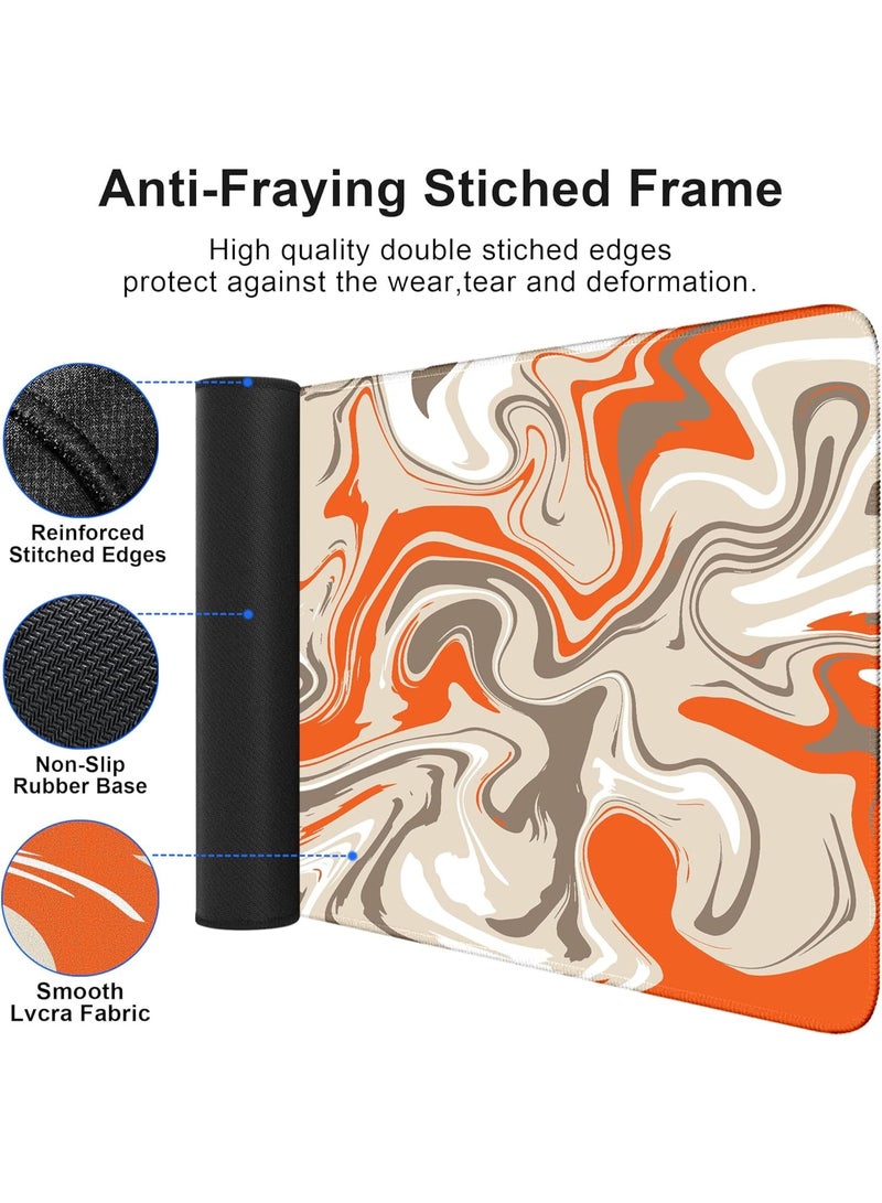 لوحة فأرة كبيرة ممتدة للألعاب مع قاعدة مطاطية غير قابلة للانزلاق – لوحة مكتب واسعة للفأرة ولوحة المفاتيح، سطح أملس للتحكم الدقيق، تصميم أنيق بخطوط برتقالية ورمادية وبيضاء، متينة ومقاومة للانسكاب - Image 4