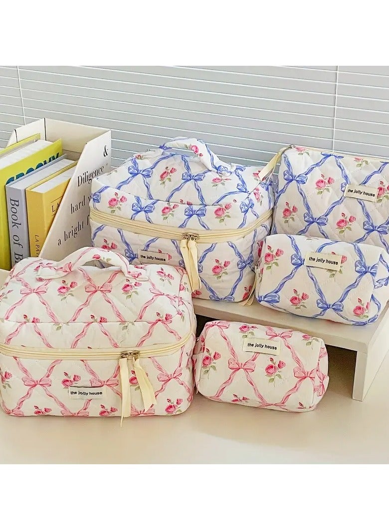 حقيبة ماكياج 3pcs مع تصميم ناعم ومدمج ، سعة كبيرة-وردي - Image 4