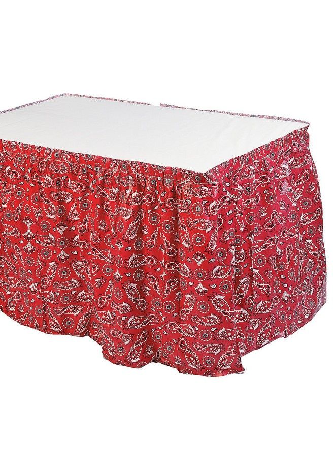Fun Express Red Bandana Print Plastic Table Skirt Party Supplies 1 Piece - Image 2