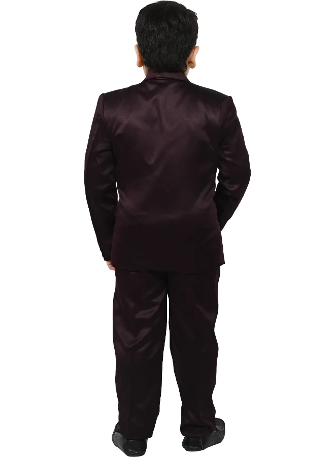 BT DEZINES Wine Brown Satin Suit Set for Boys