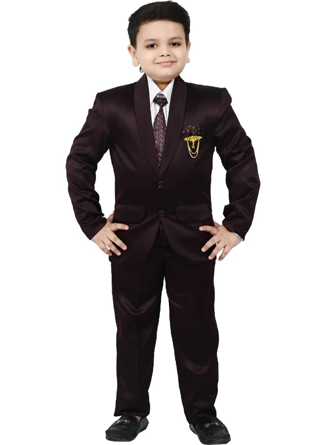 BT DEZINES Wine Brown Satin Suit Set for Boys