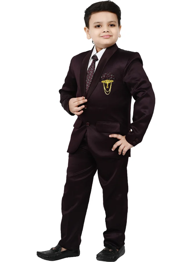 BT DEZINES Wine Brown Satin Suit Set for Boys