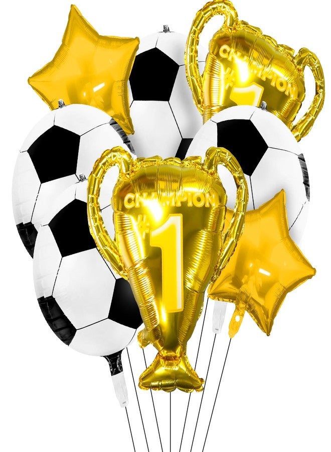 Lukinuo 4D Sphere Soccer Balloons 8 Pcs 22 inch Champion Trophy Balloons for Soccer Party Decorations World Cup Decor Sports Football Ball Fans Birthday Party Decoration Supplie - Image 1