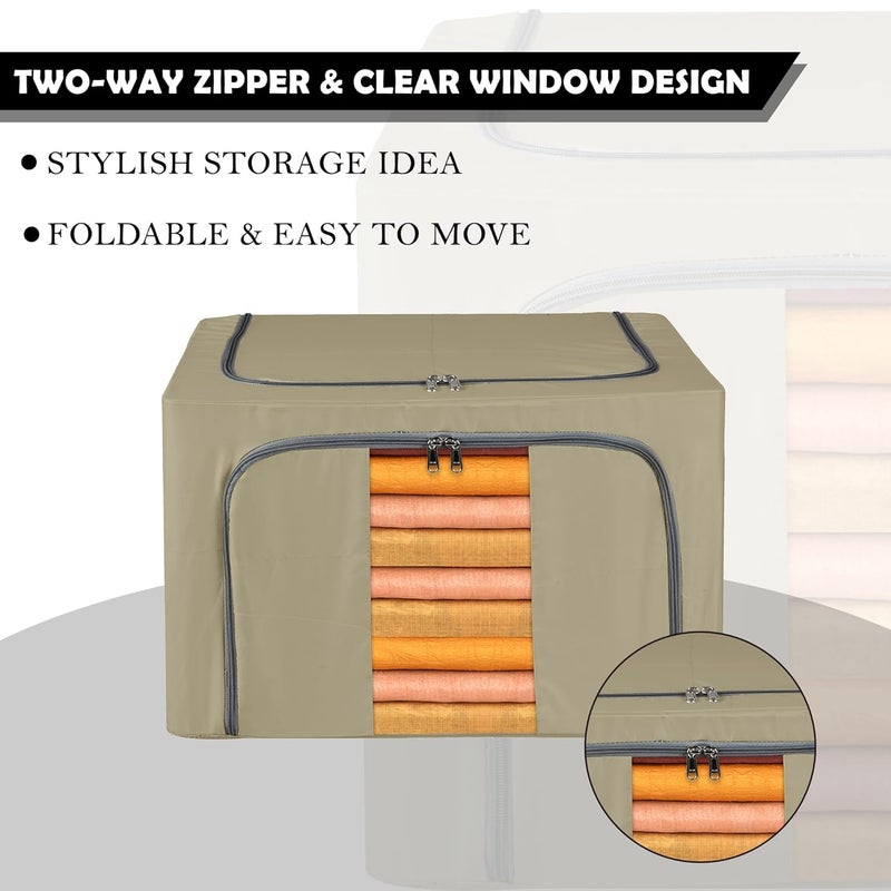 Kuber Industries Kuber Industries Pack of 2 Clothes Storage Box 24 Ltr Small and 66 Ltr Large Waterproof Storage Box for Blankets Underbed Storage Bag Parachute Steel Frame Wardrobe Organizer Brown  - Image 4