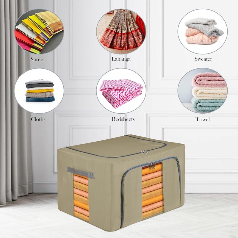 Kuber Industries Kuber Industries Pack of 2 Clothes Storage Box 24 Ltr Small and 66 Ltr Large Waterproof Storage Box for Blankets Underbed Storage Bag Parachute Steel Frame Wardrobe Organizer Brown  - Image 3