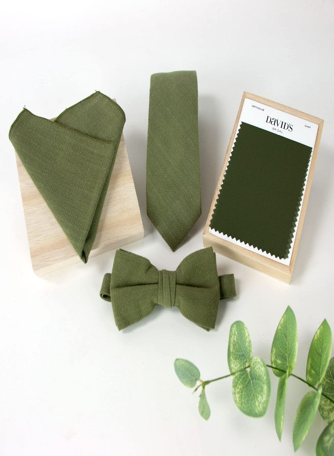 Spring Notion Linen Blend Pocket Squares for Men, Olive - Image 3