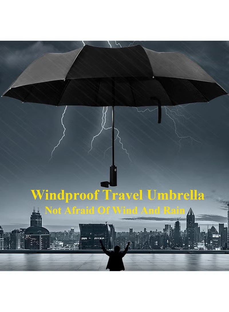 Bukela Umbrella Windproof Travel Umbrella 12 Ribs Auto Open & Close Collapsible Folding Compact Umbrella for Backpack (Black) - Image 1