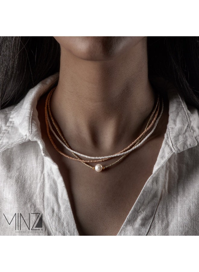 Minza ” Alice ” Pure 18K Gold, Pearl Stone, Handmade Necklace for Women, Pendant & Beaded Necklace, 0.280 grams of Gold, Jewelry for Casual & Special Occasion - Image 4