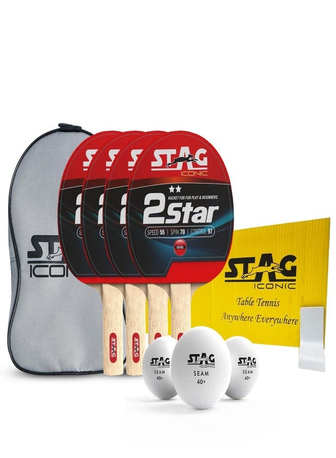 Stag Iconic 2 Star Anywhere-Everywhere Playing Table Tennis (T.T) Set - Table Tennis Rackets and T.T Balls Included| Pro All-in-One Ping Pong Paddle Playset-White Balls - Image 1