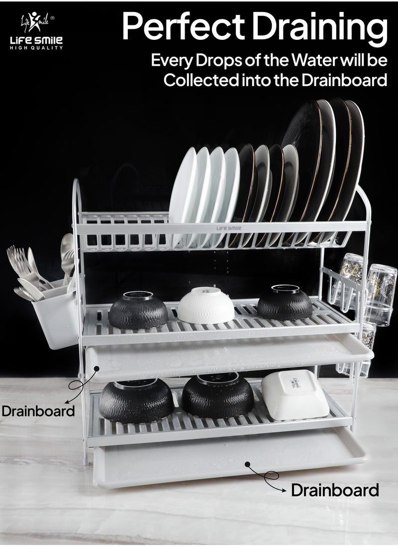 Life Smile - Dish Drying Rack, Rust-Resistant 3 Tier Dish Rack with Drainboard Set, Dish Drainer with Utensil Holder & Cup Holder for Kitchen Counter- Kitchen Organizer Chrome - Image 1